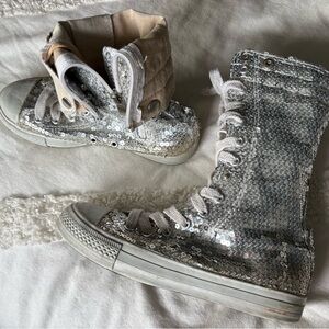 Silver Sequin High-Top Sneakers